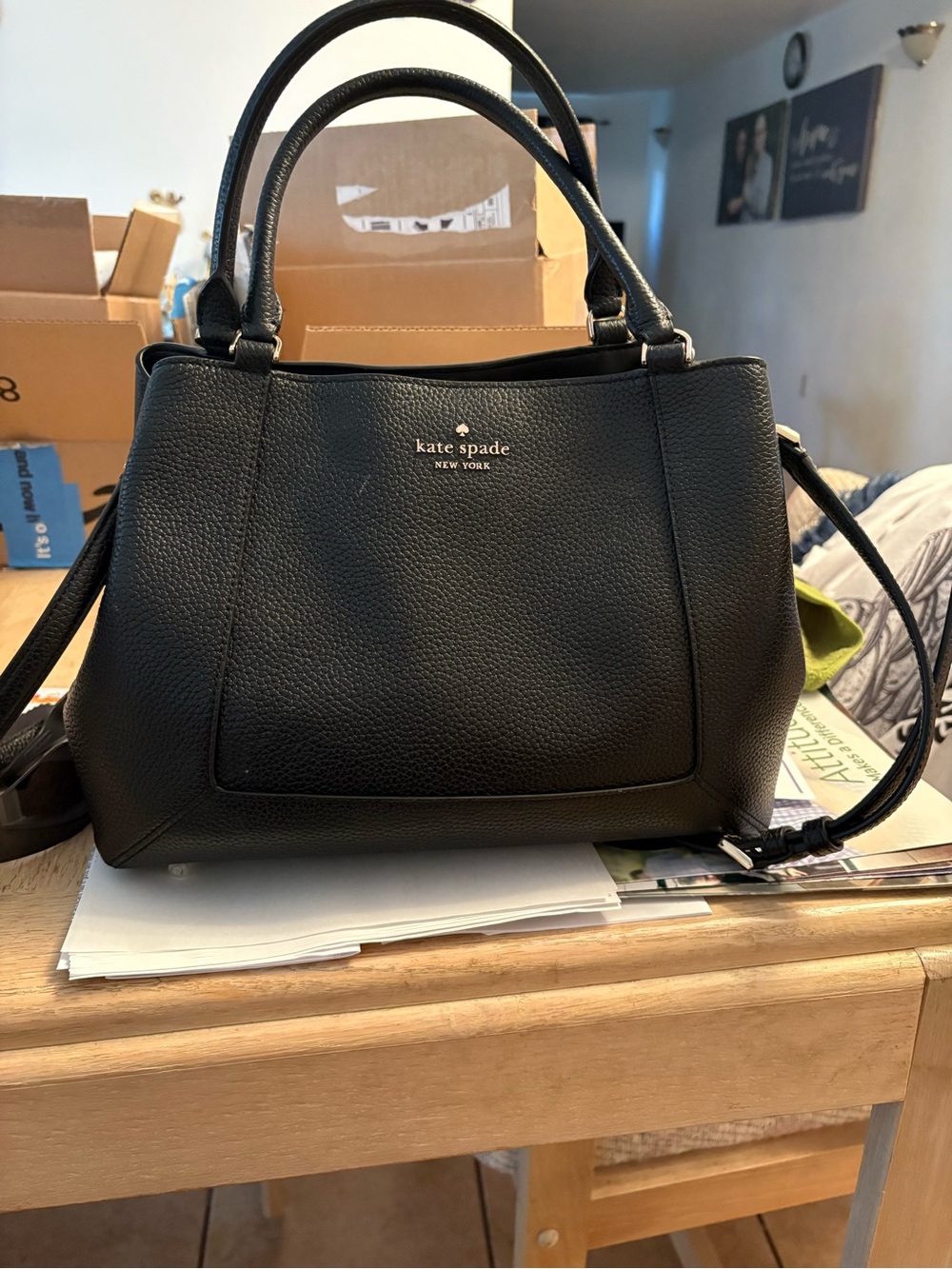kate spade Black Pebbled Leather Satchel with Shoulder Strap
